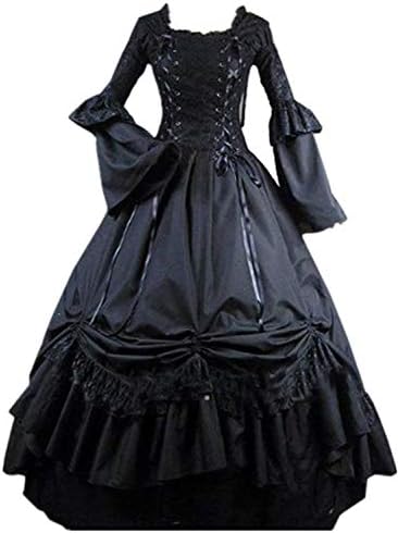Tumknow Victorian Dresses for Women Plus Size Black Gothic Steampunk Costume Ball Gown Prom Dress S Black