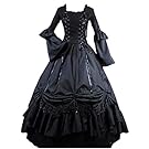 Re-Lady Women Black Gothic Victorian Dress Halloween Cosplay Costume Renaissance Dark Queen Dress Ball Gown