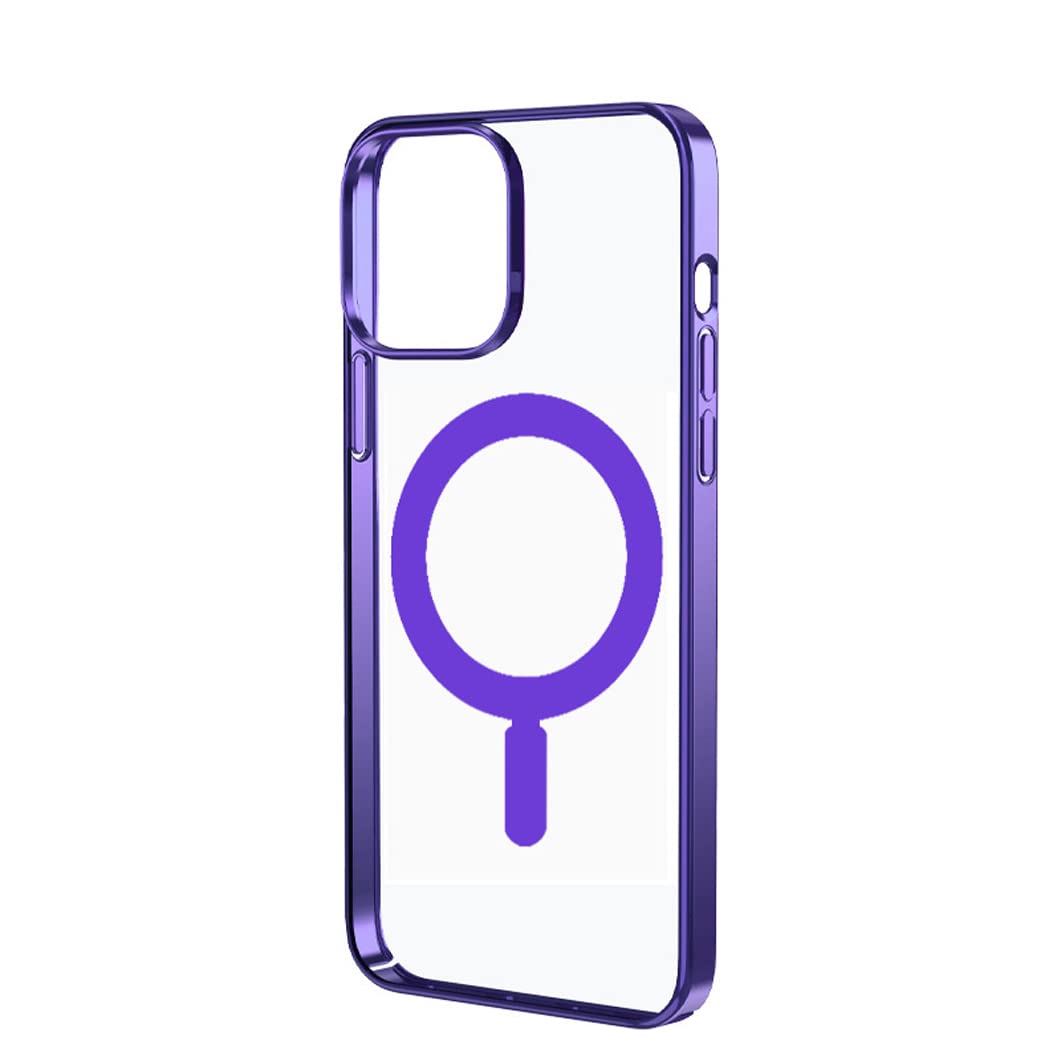 Przezroczyste etui do iPhone 14/14 Pro/14 Plus/14 Pro Max, etui ochronne z widokiem logo, luksusowe platerowanie, odporne na wstrząsy, wąskie etui na telefon, obsługa ładowania bezprzewodowego, fioletowe, 14 plus 6,7''