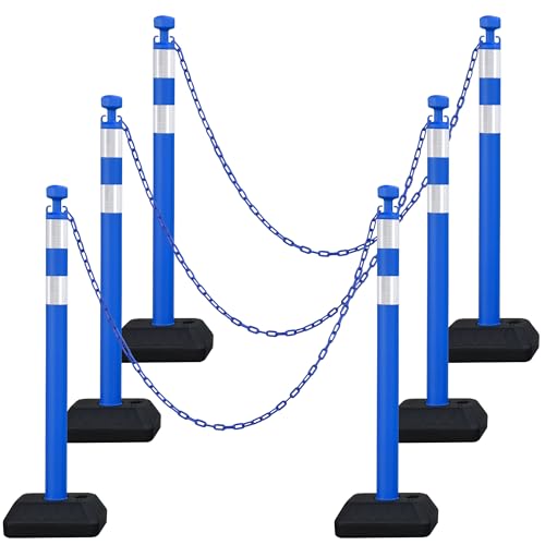 Image of OrangeStar 6 Pack Traffic Delineator Posts, 40 inch Crowd Control Stanchions