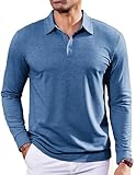 COOFANDY Mens Long Sleeve Polo Shirts with Collar Comfortable Button Down Golf Shirt (Demin Blue, Medium)
