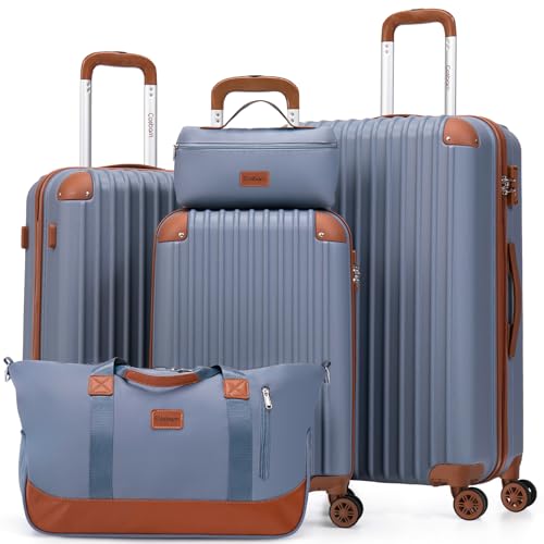 Image of Cosbarn Luggage Sets 5 Piece Suitcases with Wheels, Suitcase Set ABS Hard Case Luggage with TSA Lock Spinner Wheels Durable Travel Luggage