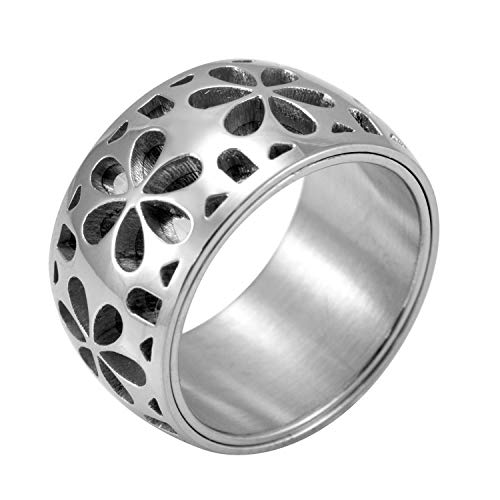 555Jewelry Edgy Stainless Steel Engraved Daisies Hawaiian Plumeria Flower Full Bloom Blooming Memorable Unisex Wedding Engagement Band Fashion Jewelry Accessory Ring, Silver Size 7
