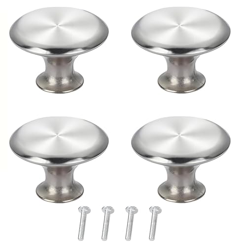 4 Pcs 30mm Cabinet Knobs Silver Polished Chrome Cupboard Knobs, Round Mushroom Door Pull Handles for Kitchen, Wardrobe, Dresser, Bathroom, Furniture