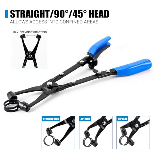 SMOTIVEPRO 3-Piece Hose Clamp Pliers Set with Locking Assist - 45°/90°/Straight Heads & Rotatable Clamp Jaw - Professional Hose Clamp Tool for 1.1\"-2.3\" (3-6cm) Hose Clamps
