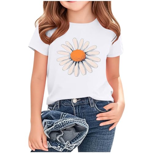 Girls Daisy Print Short Sleeve T-Shirts Cute Kids Summer Tops Loose Crewneck Casual Basic Tees for Boys 2-14 Years