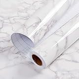 practicalWs Glossy Marble Contact Paper Granite White/Grey Kitchen Countertop Cabinets Furniture Refurbishment Wall Paper Thick Removable Wallpaper Peel and Stick Wall Decor Vinyl Wrap 11.8'x78.7'