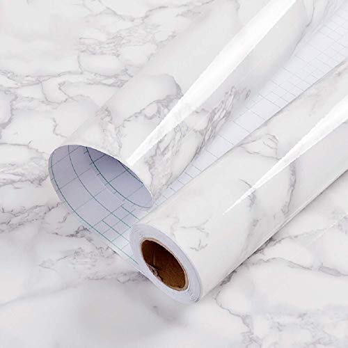practicalWs Glossy Marble Contact Paper Granite White/Grey Kitchen Countertop Cabinets