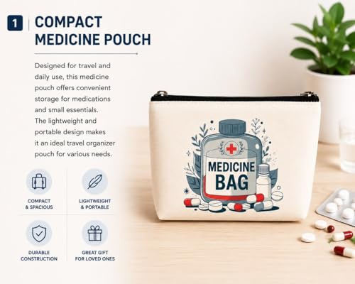 Image of DRUDRAYA Canvas Medicine Pouch | Printed Medicine Storage Bag (Pack of 1) | Portable & Spacious Emergency Kit Organizer Zipper Pouch | Perfect for Hiking, Travel, Camping, Home