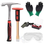 Tanstic 6Pcs Geology Rock Hammer and Chisel Kit, 30oz Hammer & 12" Digging Chisel, Whistle, Safety Glasses, Jewelers Loupe and Gloves, Rock Hounding Equipment Set for Hounding Stone Breaking