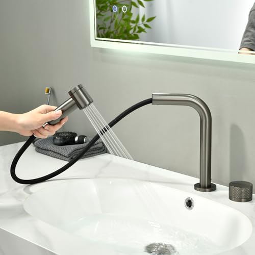 Robinet salle de bain mitigeur lavabo douchette extractible 2 jets eau - 3