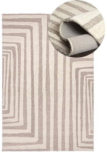 Mazovia Wollteppich - Natürliches Material Japandi, Handwebteppich Robust & Naturprodukt, für Wohnzimmer, Schlafzimmer, Esszimmer - Creme Natur - 120 x 170 cm