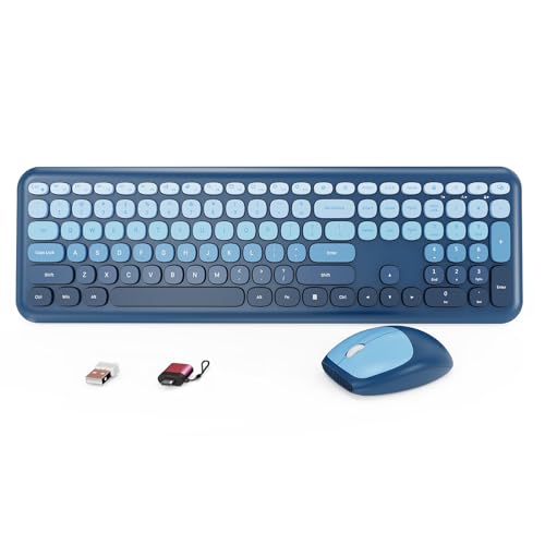 Ensemble clavier et souris sans fil ergonomique bleu au design de machine à écrire