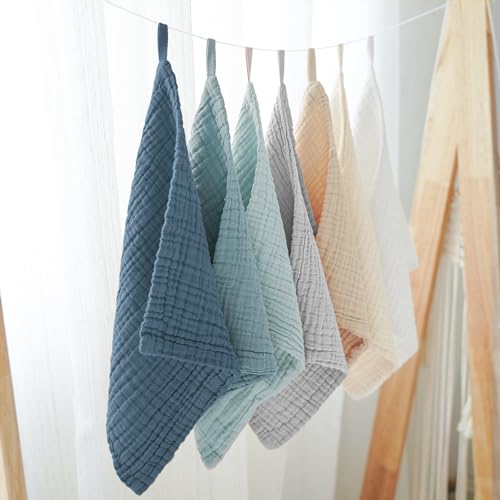 Image of Konssy Baby Muslin Washcloths 7-Pack, 100% Cotton Baby Bath Washcloths, Soft & Absorbent Wash Cloths and Burp Cloths for Newborn Kids Girls & Boys, 11x11 inches