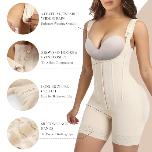 Image of YIANNA Fajas Colombianas Moldeadoras Shapewear Tummy Control Body Shaper | Postpartum Butt Lifting Compression Garment with Bones,Open Bust Faja with Zipper Crotch