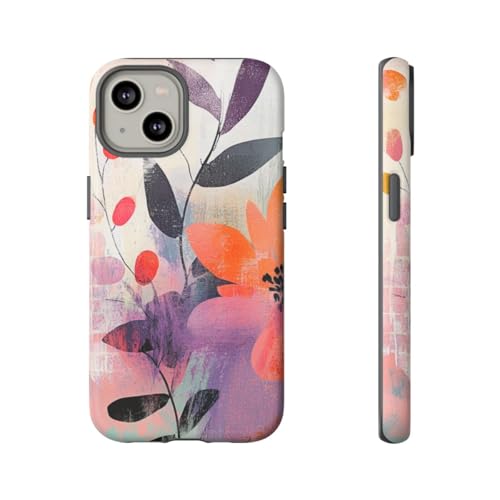 Coque rigide mate iPhone 14 luxe floral orange au toucher soyeux haut de gamme