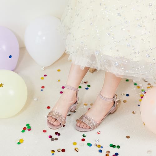 Girl Low Heels Sandals - Flower Girl Dress Shoes Open Toe Ankle Strap Wedding Party for Toddler Little Big Kids2