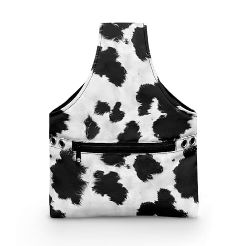 Image of KUIFORTI Cow Print Crochet Bag Small Yarn Storage Tote Bag Knitting Bag and Totes Organizer Yarn Holder for Crocheting on The Go