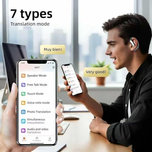 AI Translation Earbuds Real Time, No Subscription Fee, 156 Language Ear Bud Traductor Inglés Español, 4-in-1 Wireless Bluetooth Earbuds, 60H, 7 Translating Modes for Travel Business Learning, Black — view 3