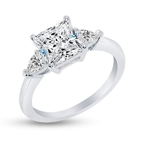 Size - 7 - Solid 925 Sterling Silver Princess Cut Three Stone Solitaire Engagement Ring CZ Cubic Zirconia (2.0cttw, 1.50ct. Center)