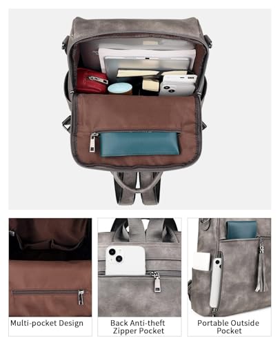 Image of FADEON Leather Backpack Purse for Women Designer Travel Backpack Purses PU Fashion Ladies Shoulder Bag with Tassel