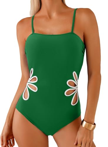 Herseas Women's High Cut Tummy Control Floral Cutout Swimsuits Adjustable