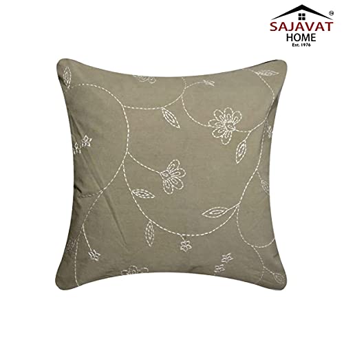 Image of SAJAVAT HOME CC78 Cotton Stripe Khadi Print Cushion Cover (Pack of 1) 18x18 INCHES /45x45 cm Blue & Off White (Beige Brown, Cotton)