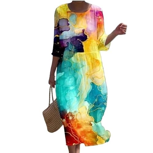 MINGLIDENG 2026 new loose round neck fashionable high-end long sleeved printed dress(LY150,L)
