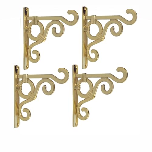 Image of Metal Wall Hook Hanging Plant Bracket | Decorative Straight Plant Hanger for Pots, Bird Feeders, Planters, Lanterns, Cotton, Wind Chimes Indoor Outdoor, (Gold, Pack of 4)
