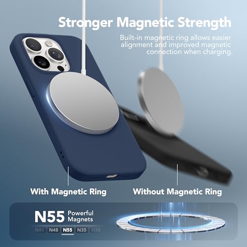 GONEZ Magnetic for iPhone 15 Pro Case, [Compatible with MagSafe] Anti-Scratch Microfiber Lining & Screen Protector, Shockproof Slim Phone Silicone Cover 6.1 inch, Dark Blue by GONEZ - Used condition - Image 2