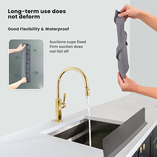 Upgraded Sink Splash Guard With Strong Suction Cup - 17.1” X 3.9“ Premium Silicone Water Splash Guard, Eco-Friendly Kitchen Island Countertop Barrier - Behind Faucet Backsplash Protector Mat (Grey) #TOP4