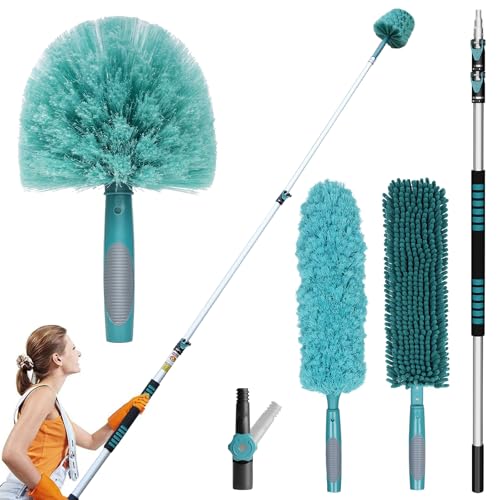 Image of TelesPro 20 Foot High-Reach Duster Kit with 5-12FT Extendable Pole - High Ceiling Duster Cleaning Kit with Telescopic Pole,Cobweb Duster, Chenille Ceiling Fan Duster, Microfiber Feather Duster