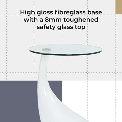 WHATSIZE ENTERPRISE - Teardrop Round Side Table - Modern Glass Pedestal for Living Room End Tables & Bedroom Furniture - Bedside Tables, Night Stands, Lamp Tables & Telephone Tables - White