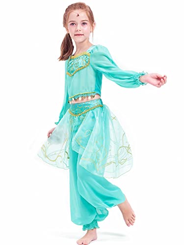 Ikali Girls Jasmine Costume Fairy Tale Classic Princess Dress Toddler Gift Fancy Dress Up For Halloween Birthday Roleplay Character Party 2Pcs #TOP2