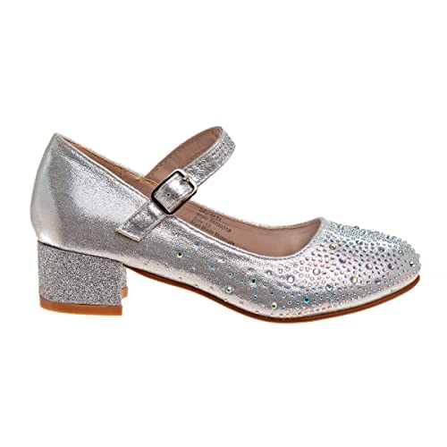 Image of Josmo Girls Low Heel Dress Pumps Crystal Strap Formal Wedding Sandals Flower Girl Shoes for Toddler /Little Kid /Big Kid