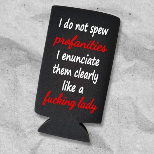 I Do Not Spew Profanities Funny Slim Can Cooler - Funny Spiked Seltzer Drink Accessory Gift Ideas for Women (Black) image 3