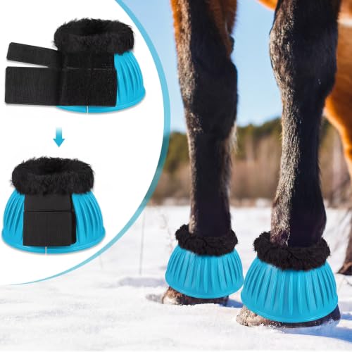 Image of Abbylike 1 Pair Fleece Horse Bell Boots Protect Against Hoof Impact Trauma, Rubber Bell Boots Horse Care for Turnout No Rub Design Comfort Quick Wrap Hook and Loop