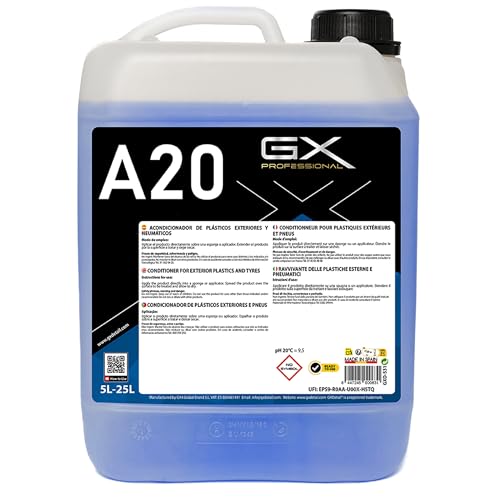 GxDetail Abrillantador y Recuperador de Neumáticos, Plásticos y Gomas de Exterior 5 litros – Restaura Color – Acabado Brillo y Duradero – Fórmula No Grasa y de Secado Rápido