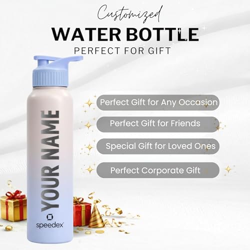 Image of Speedex Customised Stainless Steel Water Bottle 1 Ltr with Name - Personalised Engraved Sipper Cap Bottle for Kids, Men & Women, School, Gym, Office Pink Blue, Set of 1