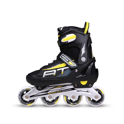 Image of Nivia Classic Inline Skate, Adjustable Inline Roller Skates for Unisex Adults, Outdoor Skating Shoes Roller Blades, 76mm Wheels for Smoother Rides (Large, Black /Yellow)