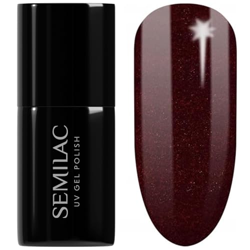 SEMILAC Gel Nail Polish 393 Sparkling Black Cherry - Full Coverage Gel Polish - Soak Off Easy To Use LED/UV Nail Lamp - Long Lasting Manicure and Pedicure up to 3 weeks
