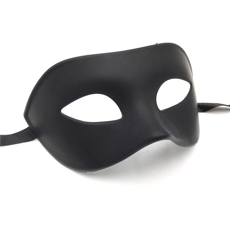 Máscara Veneciana Negra Hombre Mujer Antifaz Fiesta Halloween Adulto Clásico Ligero para Carnaval, Disfraz Mascarada, Accesorio Unisex Elegante (1, Negro Liso)