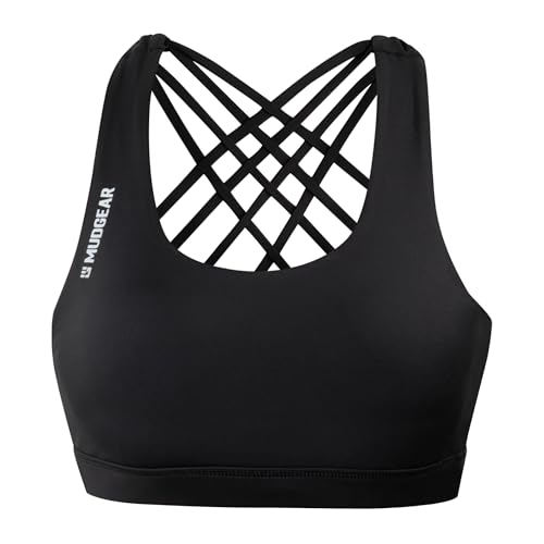 MudGear Women’s High-Impact Sports Bra, Sweat-Resistant with Hidden Pockets, Wireless Criss-Cross Strappy Back & Removable Pads, Ideal for Running, Yoga, Gym, CrossFit, Workouts & Everyday, Medium