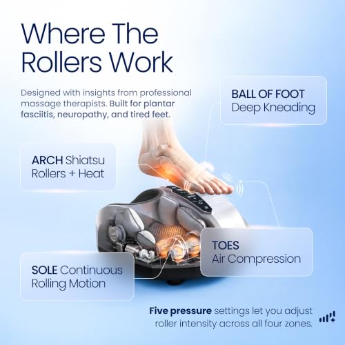 Image of MIKO Shiatsu Foot Massager with Heat for Neuropathy & Plantar Fasciitis | Heated shiatsu feet massager, 5 intensity levels, deep compression & wireless remote, fits feet up to men's size 12