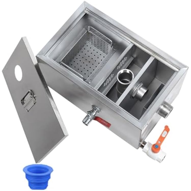 Commercial Grease Trap, Grease Interceptor, Under Sink Stainless Steel Grease Trap, Waste Water Oil-water Separator (Size : 40 * 25 * 23cm/16 * 12 * 9in)