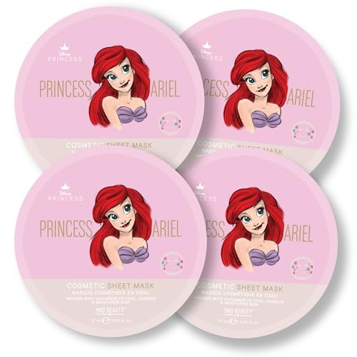 MAD Beauty Disney Pure Princess Ariel Face Mask Set (Set of 4), Infused with Cucumber to Cool and Hydrate Skin, Awaken Skin with Fabulous Glow… MAD Beauty Disney Pure Princess Ariel Face Mask Set (Set of 4), Infused with Cucumber to Cool and Hydrate Skin, Awaken Skin with Fabulous Glow…