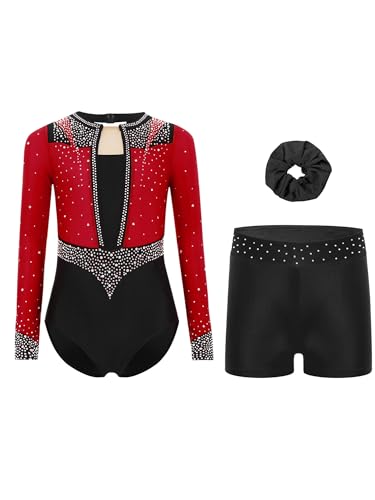 Justaucorps de gymnastique 3 pièces pour fille avec short et chouchou assorti