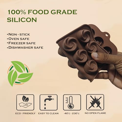 Image of HS Flower Silicone Mould, Non-Stick Food Grade Silicone Mould for Chocolate, Candy, Jelly & Ice Cube (Brown)
