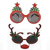 BOLZRA Christmas Sunglasses Props, 2 Pack Cartoon Reindeer Xmas Tree Eyeglasses Costume Glasses for New Year Party Favors Ornaments Gift