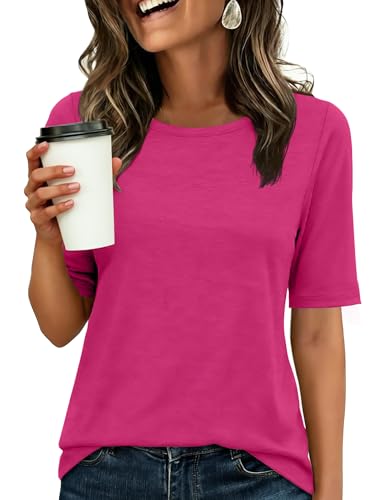 Image of ANRABESS Womens Half Sleeve Tops Crewneck Shirts Basic Fit Work Tee